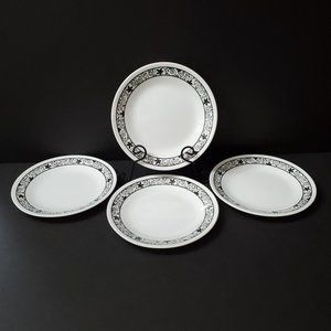 Corelle Black Winding Gate Bread Butter or Dessert Plates Black Scroll Flowers
